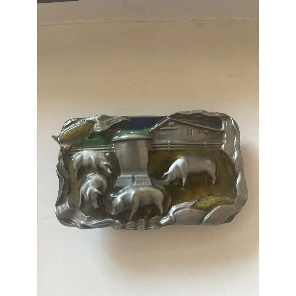 Vintage 1984 Bergamot Brass Works Farm Pig Belt Buckle - Made in USA